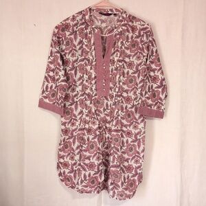 SRISHTI Pink Mauve Floral Kurta Cotton Faux Button Front Size Medium